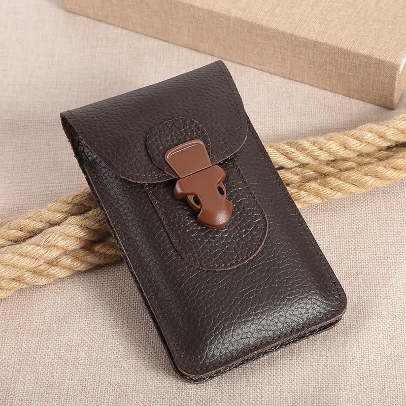 Release Buckle Cellphone Carrying Leather Belt Bag - Brown - image 1
