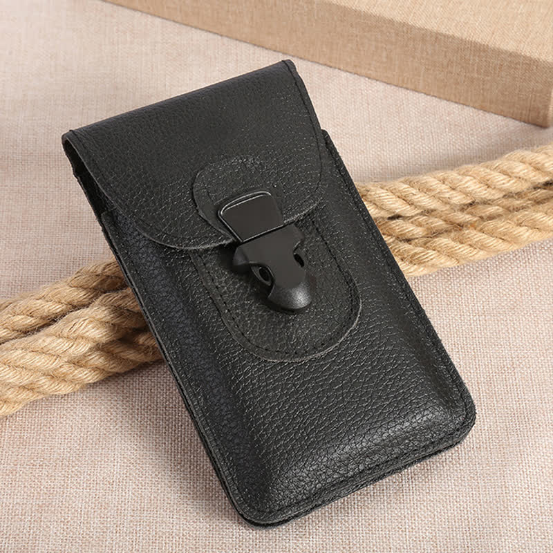 Release Buckle Cellphone Carrying Leather Belt Bag - Black - image 5