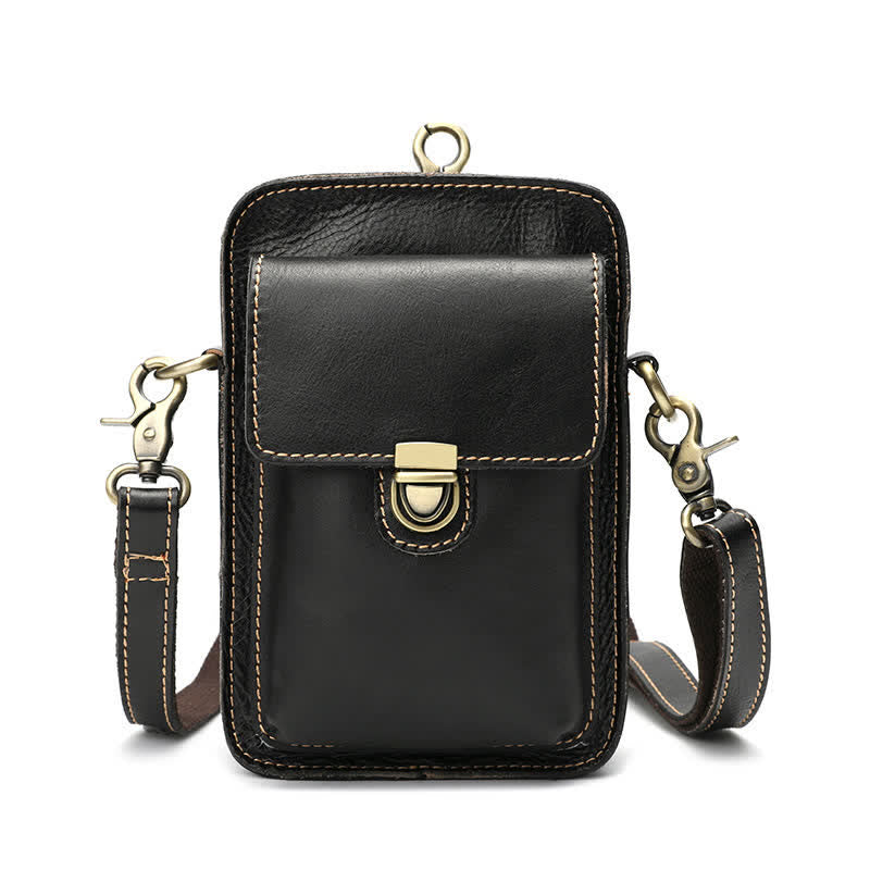 Vintage Vegetable Tanned Crossbody Leather Belt Bag - Black - image 9