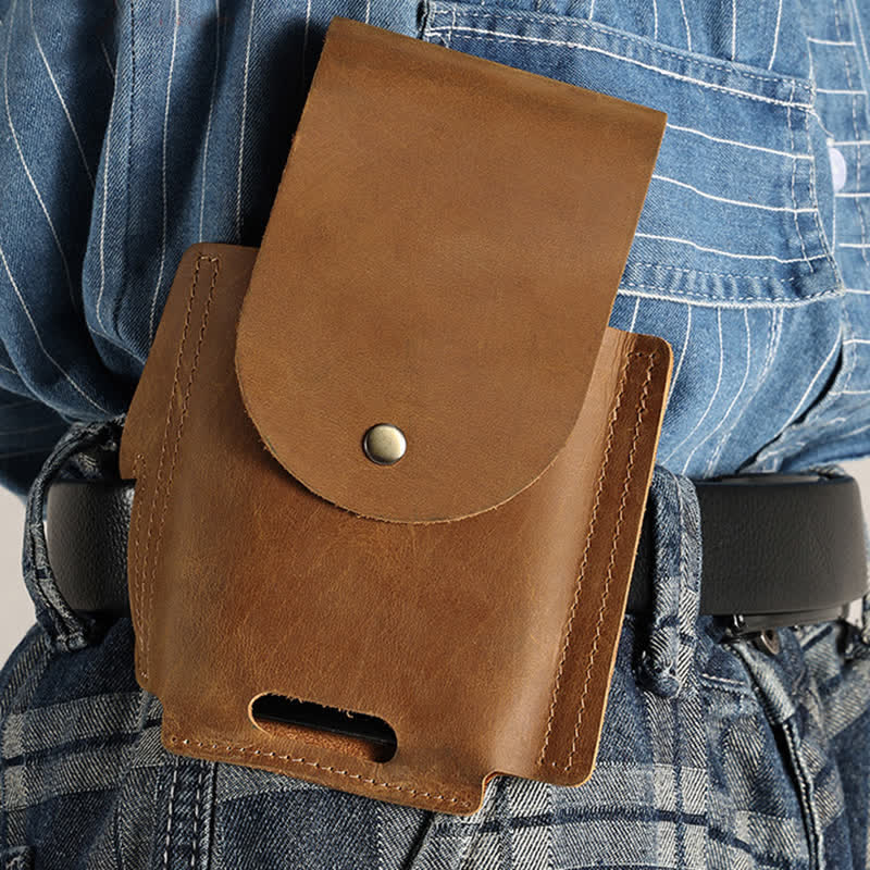 Outdoor Phone Pocket Tactical Sheath Leather Belt Bag - Brown - image 0