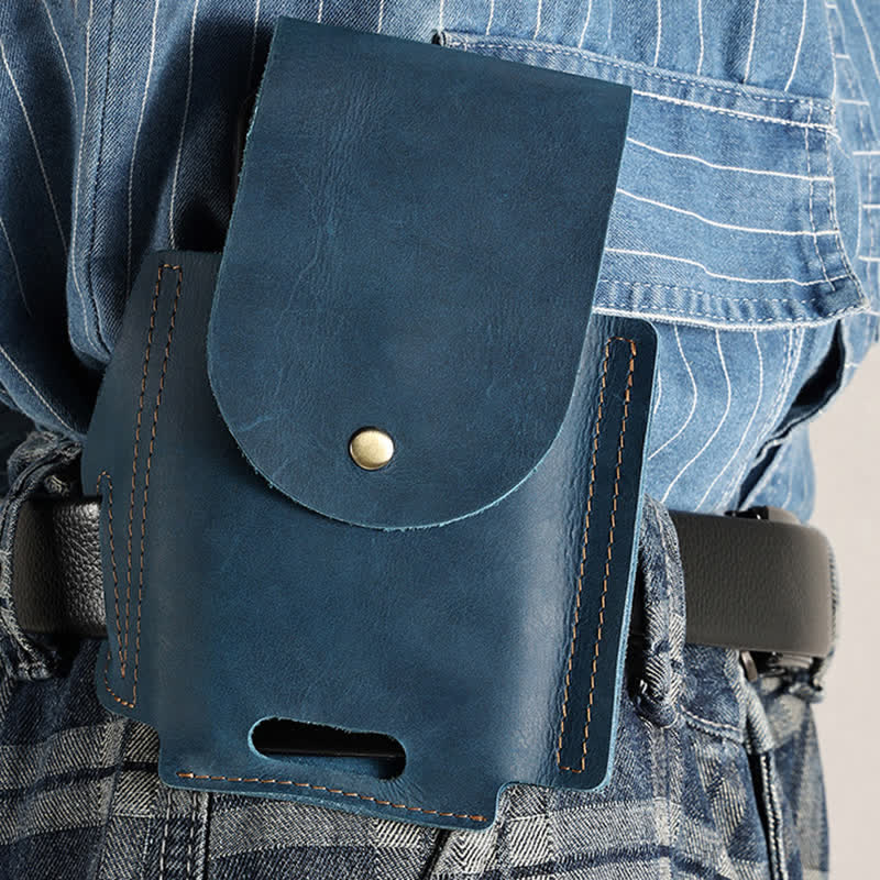 Outdoor Phone Pocket Tactical Sheath Leather Belt Bag - Blue - image 5