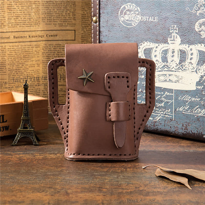 Star Miniature Cigarette Lighter Holder Leather Belt Bag - Brown - image 0