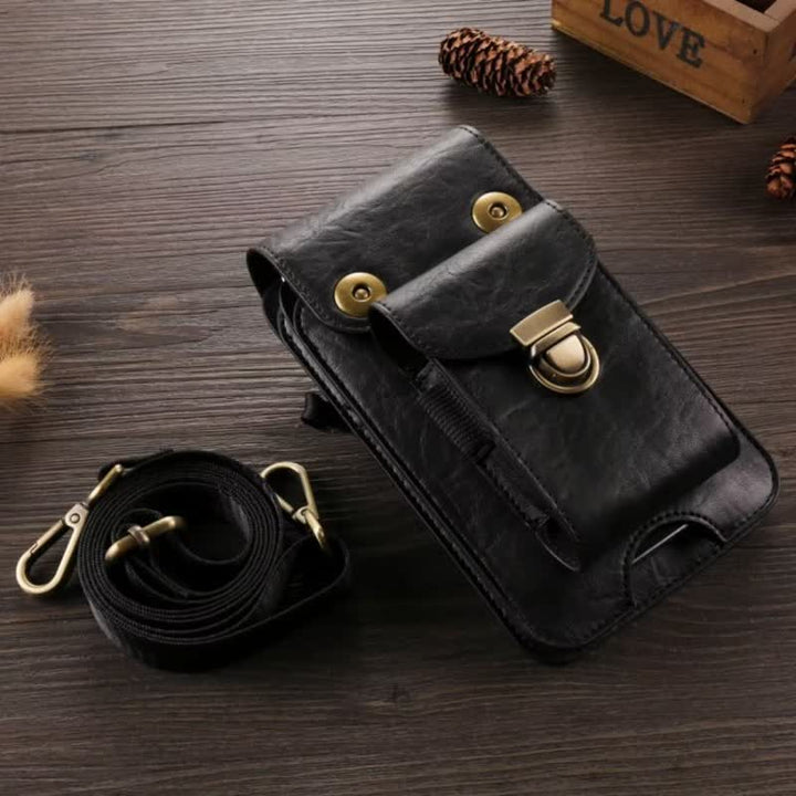 Phone Holster Crossbody Leather Belt Bag - Black - image 0