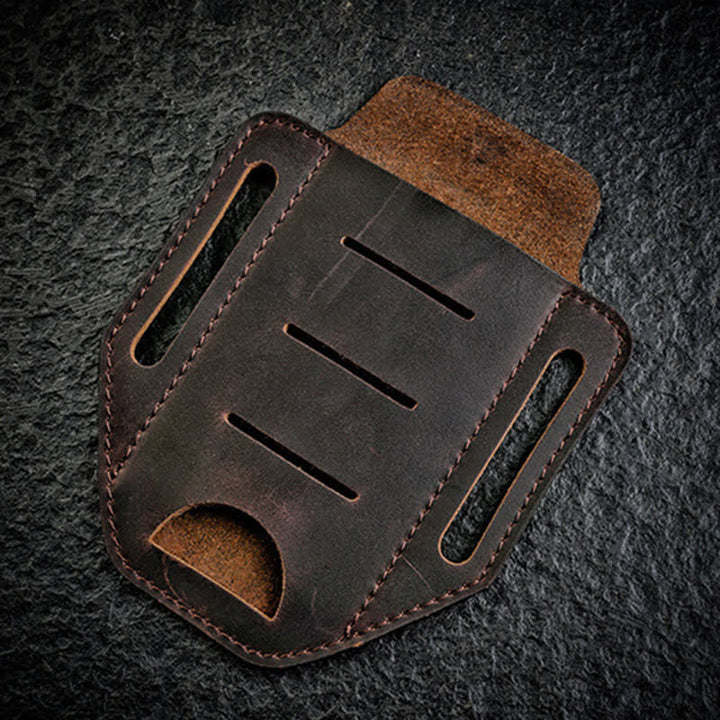 Multi-tool Flashlight Sheath Leather Belt Bag - Brown - image 1