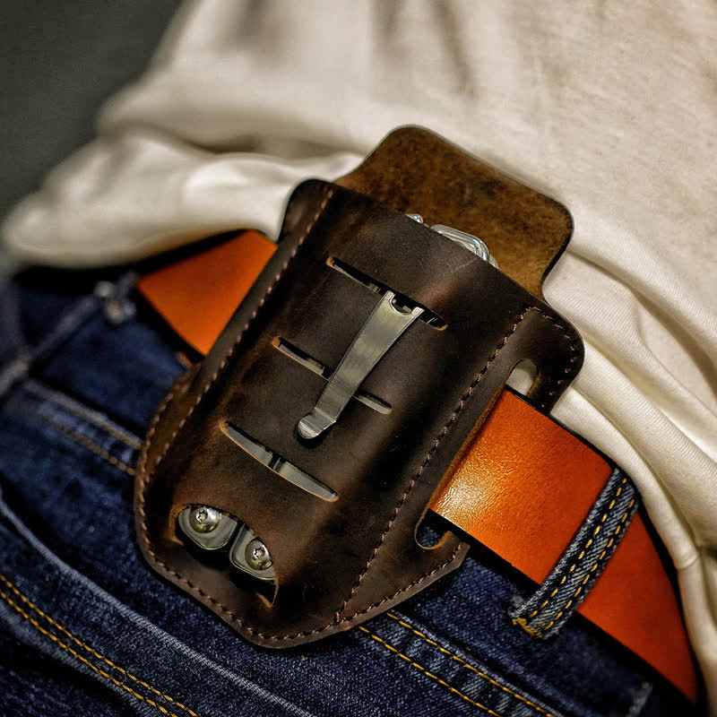 Multi-tool Flashlight Sheath Leather Belt Bag - image 0
