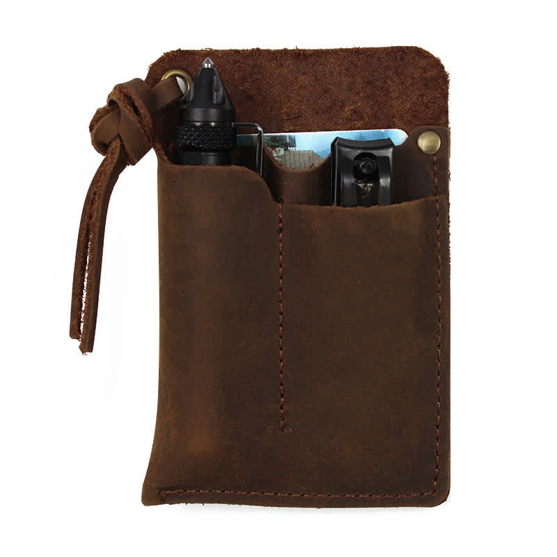 Outdoor Carry Handy Portable EDC Leather Belt Bag - Brwon - image 1