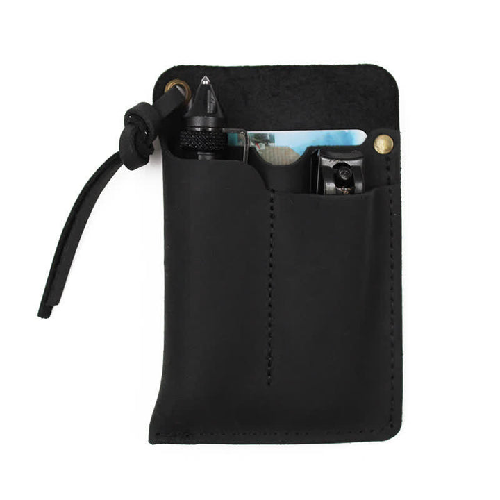 Outdoor Carry Handy Portable EDC Leather Belt Bag - Black - image 13