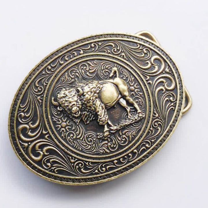 Men's DIY Wild Animal Bear Bull Buckle Leather Belt - image 12