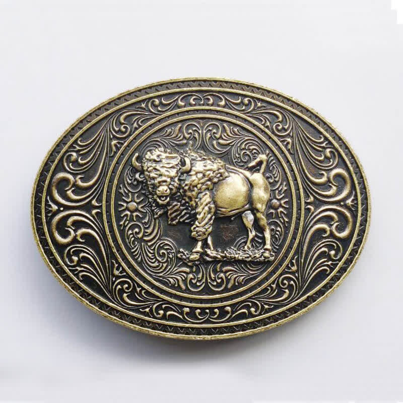 Men's DIY Wild Animal Bear Bull Buckle Leather Belt - Bull - Without Belt - image 11