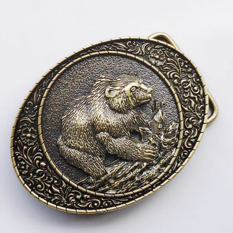 Men's DIY Wild Animal Bear Bull Buckle Leather Belt - image 3