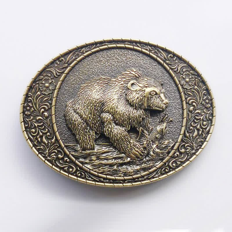 Men's DIY Wild Animal Bear Bull Buckle Leather Belt - image 2