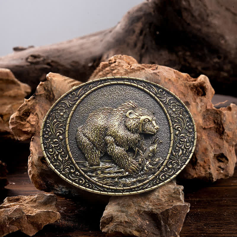 Men's DIY Wild Animal Bear Bull Buckle Leather Belt - Bear - Without Belt - image 0