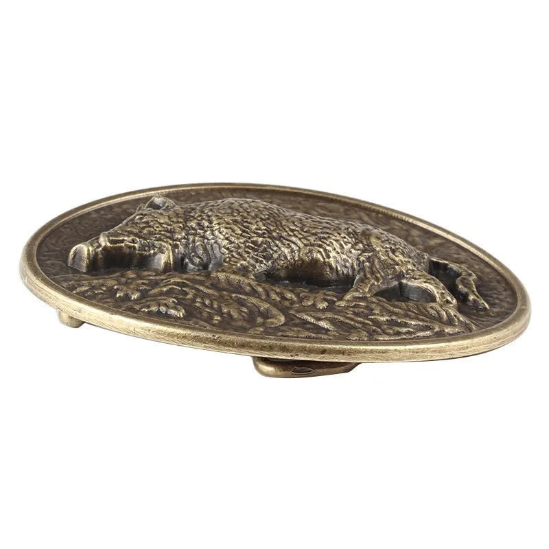 Men's DIY Hunter Wild Boar Buckle Leather Belt - image 3