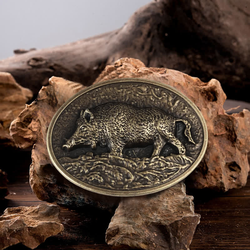 Men's DIY Hunter Wild Boar Buckle Leather Belt - Antique Bronze - Without Belt - image 0