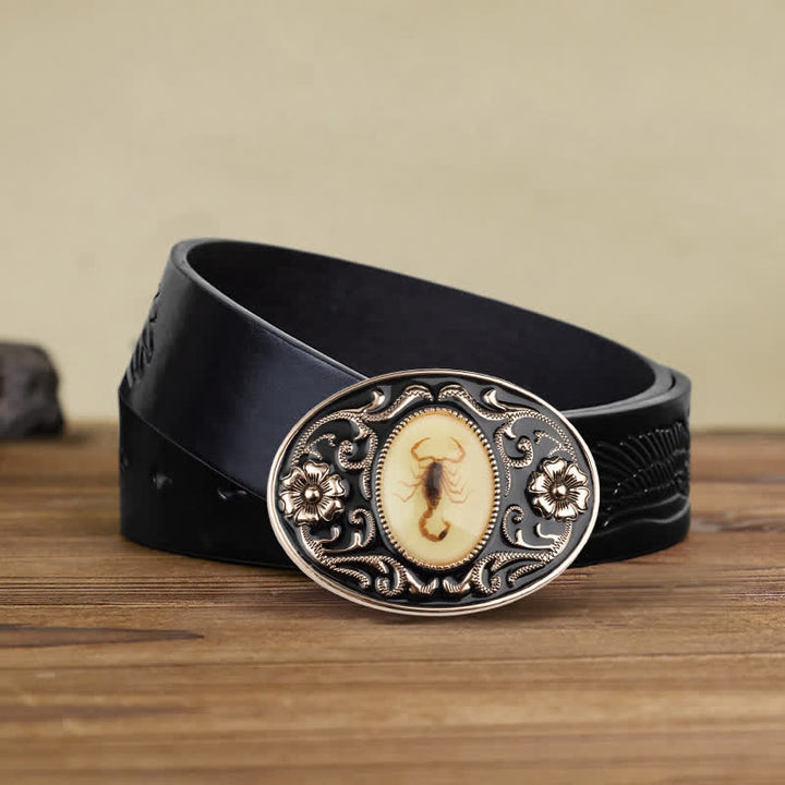 Men's DIY Decorative Luminous Scorpion Buckle Leather Belt - Scorpion - Black Embossed Eagle Belt (38) - image 8