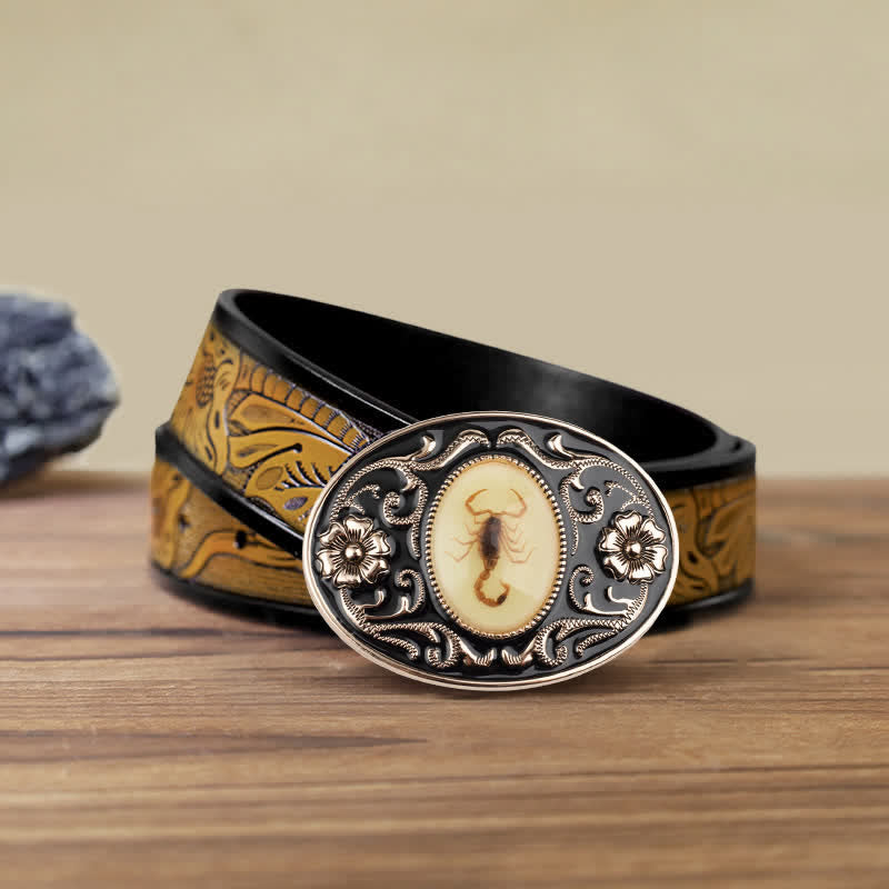 Men's DIY Decorative Luminous Scorpion Buckle Leather Belt - Scorpion - SandyBrown Belt (40) - image 12