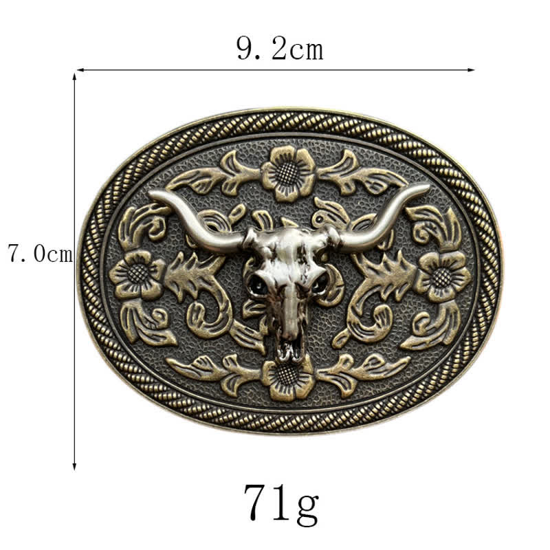 Men's DIY Bull Head Flower Carving Buckle Leather Belt - image 2