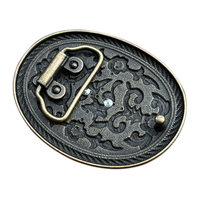 Men's DIY Bull Head Flower Carving Buckle Leather Belt - image 1