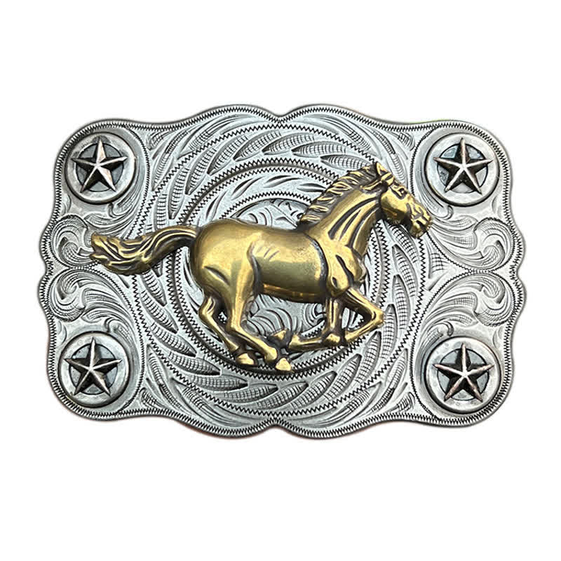 Men's DIY Western Wild Horse Buckle Leather Belt - Silver - Without Belt - image 10