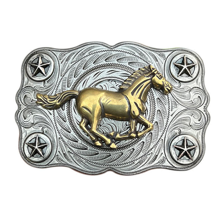 Men's DIY Western Wild Horse Buckle Leather Belt - Silver - Without Belt - image 10