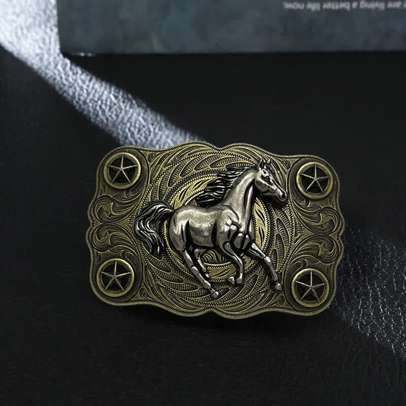Men's DIY Western Wild Horse Buckle Leather Belt - Bronze - Without Belt - image 0