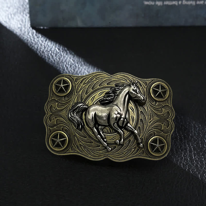 Men's DIY Western Wild Horse Buckle Leather Belt - Bronze - Without Belt - image 0