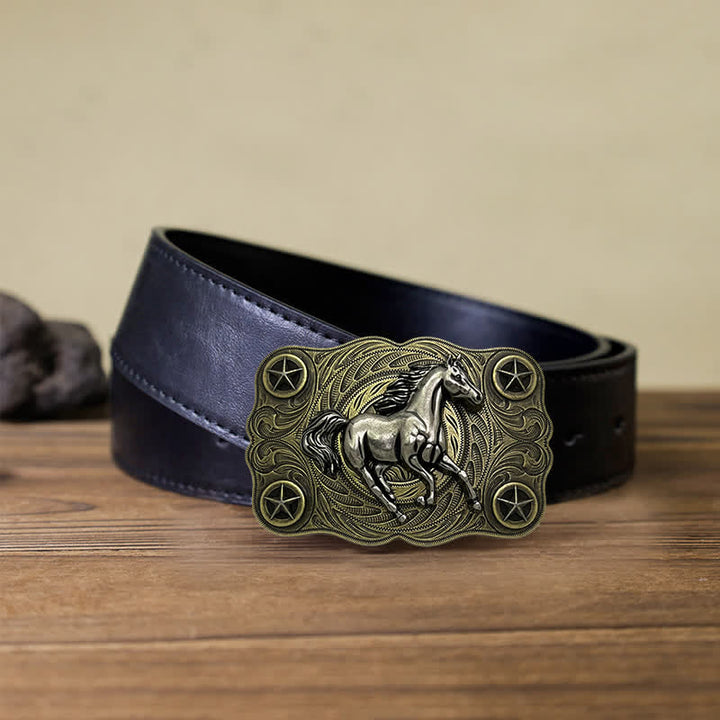 Men's DIY Western Wild Horse Buckle Leather Belt - Bronze - Black PU Belt (40) - image 3