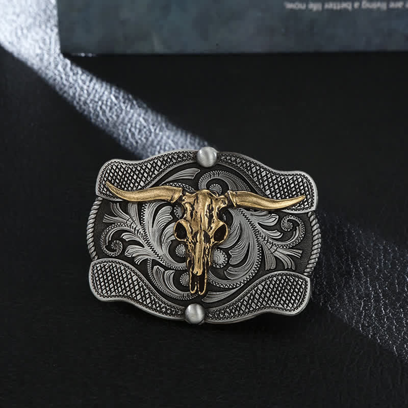 Men's DIY Texas Longhorn Bull Buckle Leather Belt - Bull Head - Without Belt - image 0