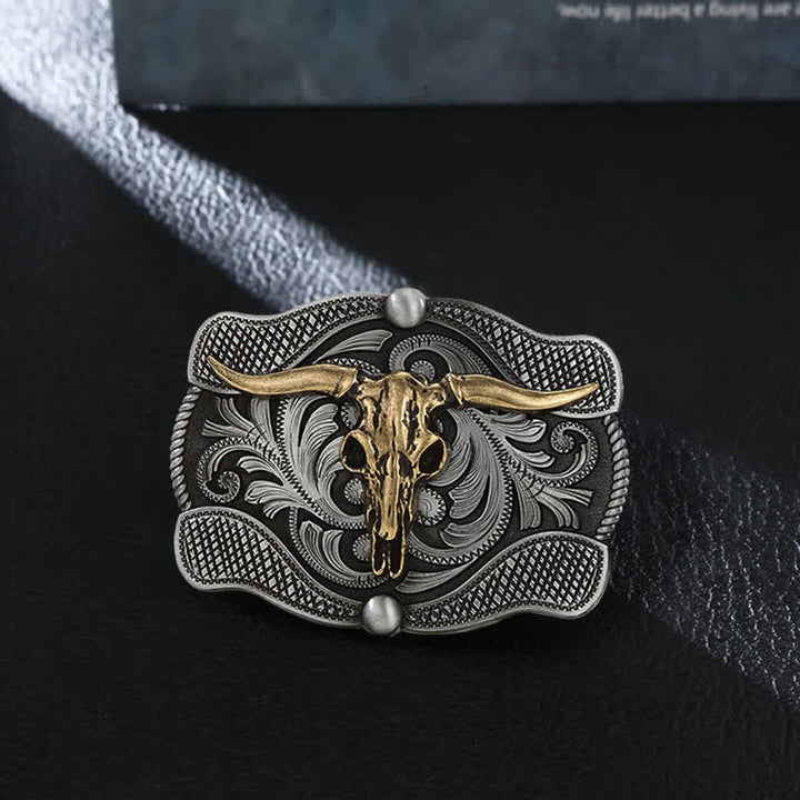 Men's DIY Texas Longhorn Bull Buckle Leather Belt - Bull Head - Without Belt - image 0