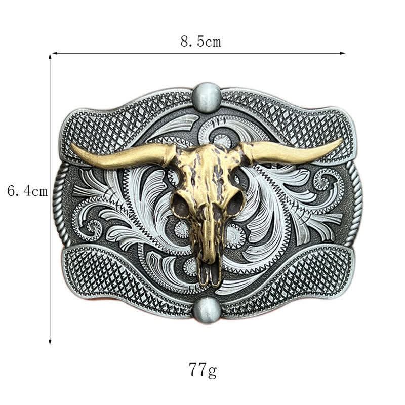 Men's DIY Texas Longhorn Bull Buckle Leather Belt - image 2