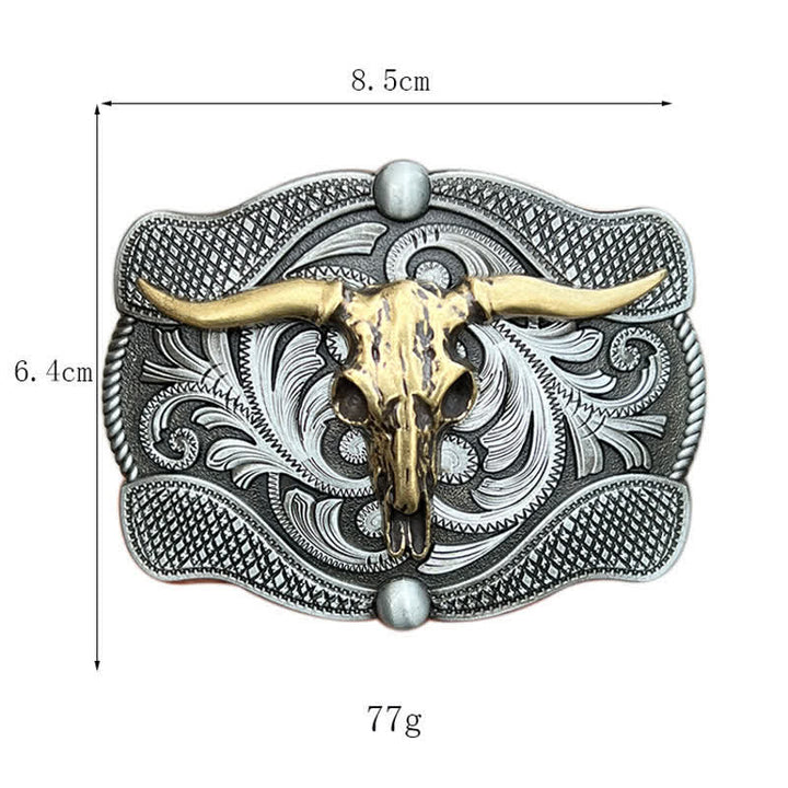Men's DIY Texas Longhorn Bull Buckle Leather Belt - image 2