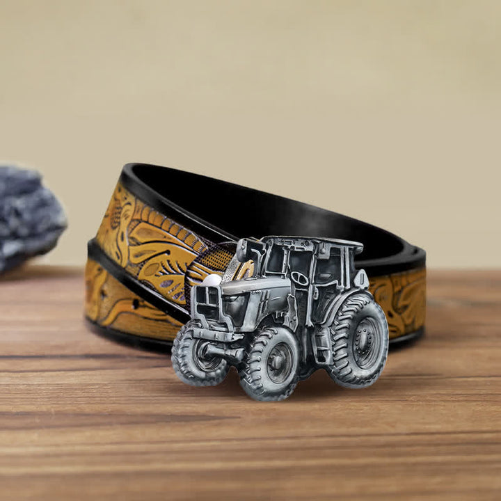 Men's DIY Country Tractor Buckle Leather Belt - Tractor - SandyBrown Belt (40) - image 9