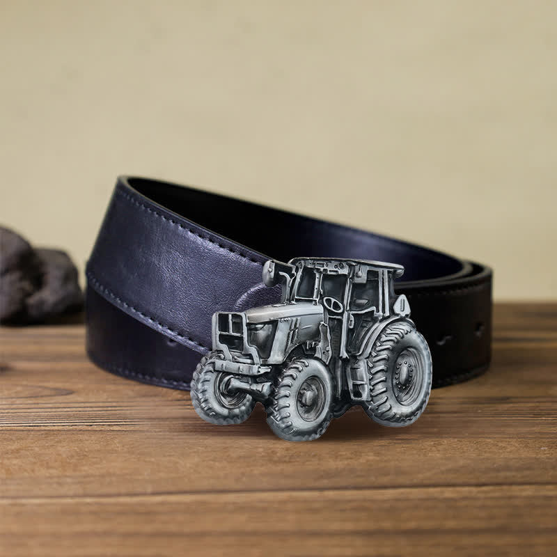 Men's DIY Country Tractor Buckle Leather Belt - Tractor - Black PU Belt (40) - image 4