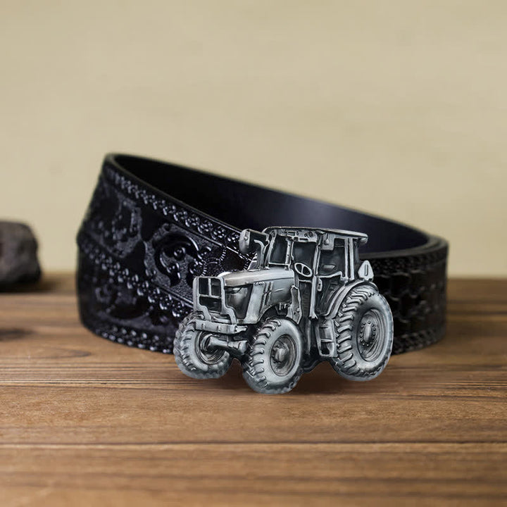 Men's DIY Country Tractor Buckle Leather Belt - Tractor - Black Carved Belt (40) - image 7