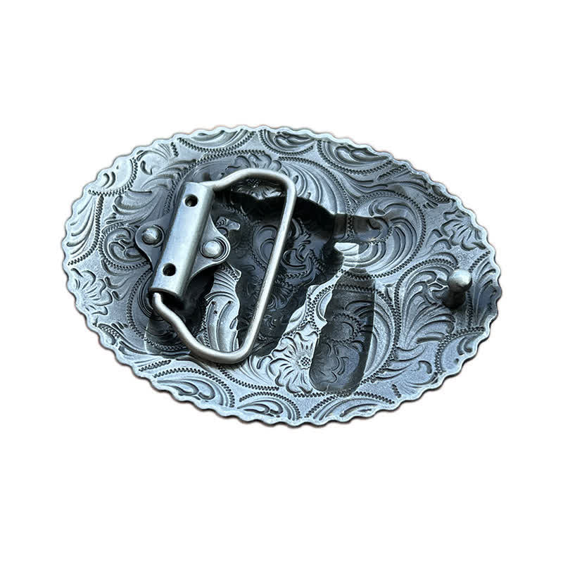 Men's DIY Bull Ethnic Feather Decor Buckle Leather Belt - image 1