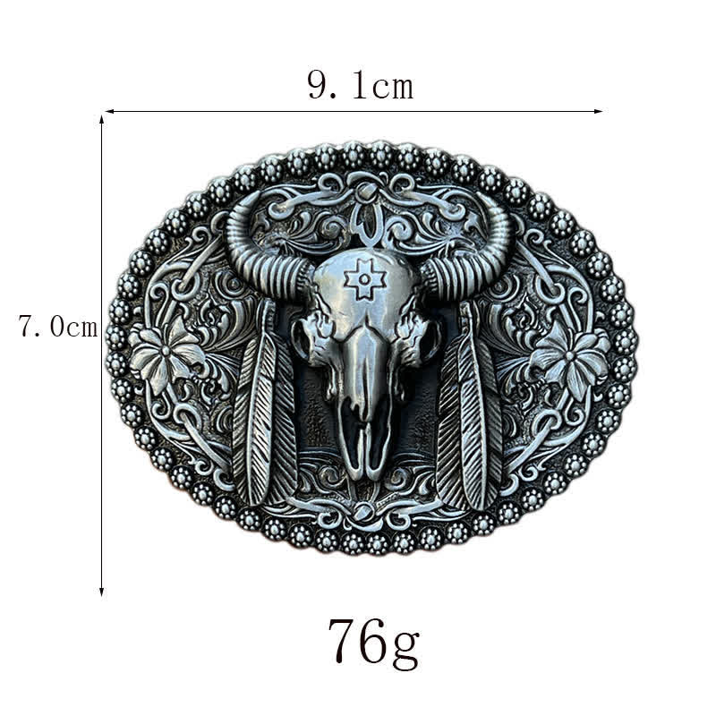 Men's DIY Bull Ethnic Feather Decor Buckle Leather Belt - image 2
