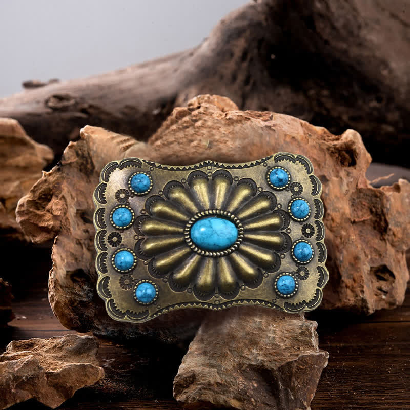 Men's DIY Western Turquoise Stone Rectangle Buckle Leather Belt - Turquoise - Without Belt - image 0