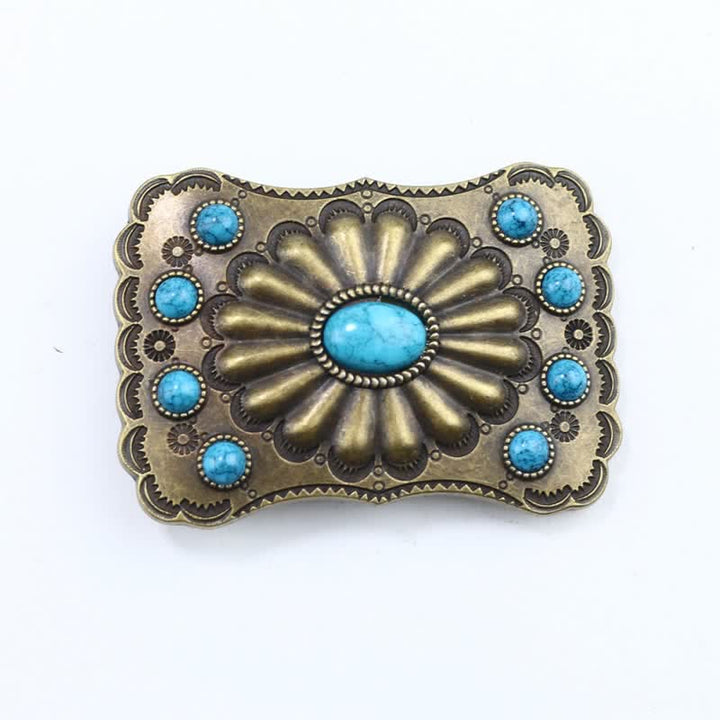 Men's DIY Western Turquoise Stone Rectangle Buckle Leather Belt - image 2
