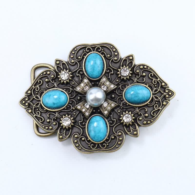 Men's DIY Decorative Stunning Turquoise Buckle Leather Belt - image 2