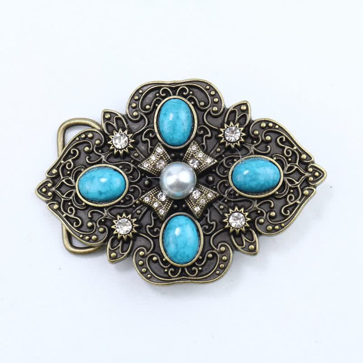 Men's DIY Decorative Stunning Turquoise Buckle Leather Belt - image 2