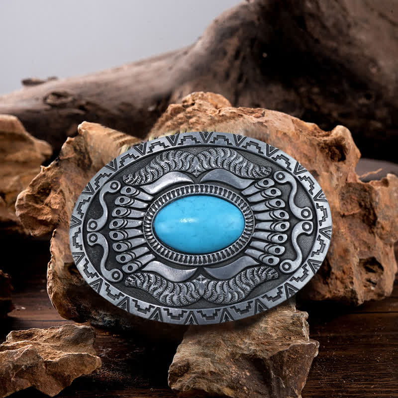 Men's DIY Indian Shield Turquoise Buckle Leather Belt - Turquoise - Without Belt - image 0