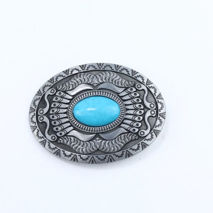 Men's DIY Indian Shield Turquoise Buckle Leather Belt - image 2