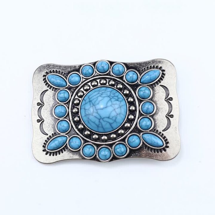 Men's DIY Rectangular Turquoise Stone Buckle Leather Belt - image 2