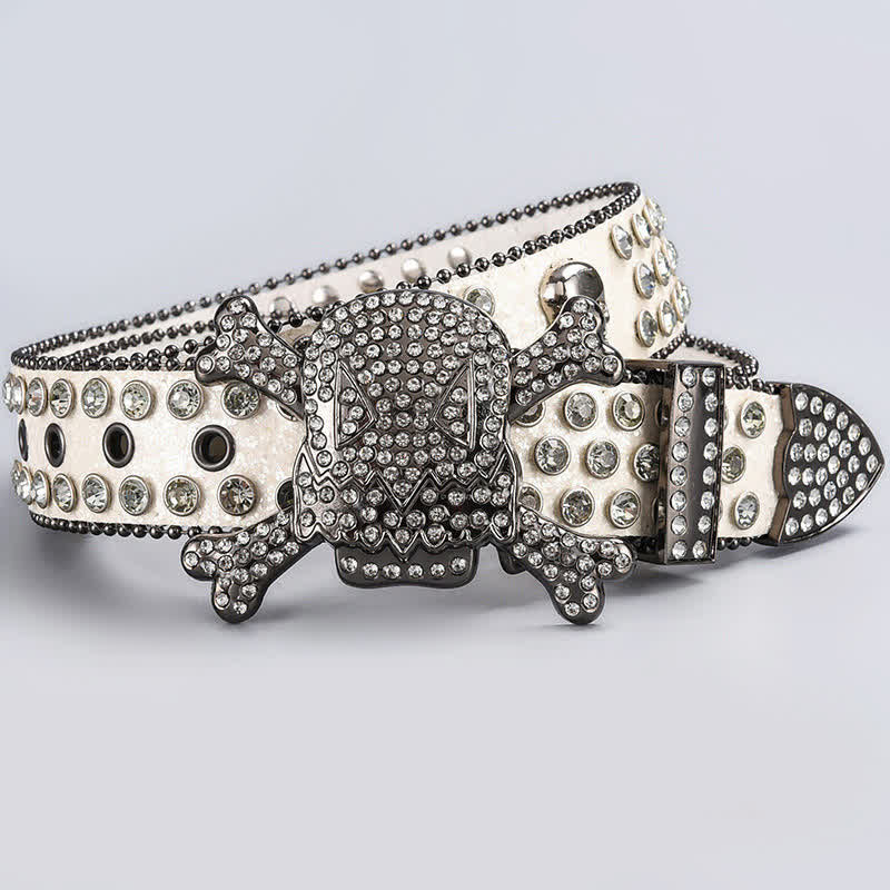 Skull Head Crystal Rhinestone Studded Leather Belt - Style #3 - 44 - image 5