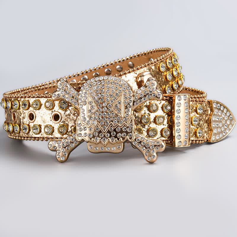 Skull Head Crystal Rhinestone Studded Leather Belt - Style #12 - 44 - image 14
