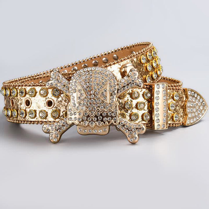 Skull Head Crystal Rhinestone Studded Leather Belt - Style #12 - 44 - image 14