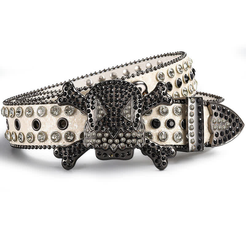 Skull Head Crystal Rhinestone Studded Leather Belt - Style #1 - 44 - image 0