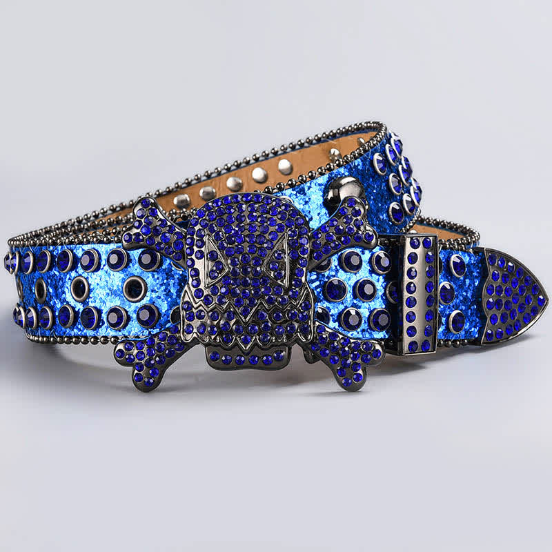 Skull Head Crystal Rhinestone Studded Leather Belt - Style #5 - 44 - image 7