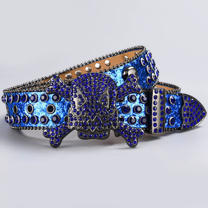 Skull Head Crystal Rhinestone Studded Leather Belt - Style #5 - 44 - image 7