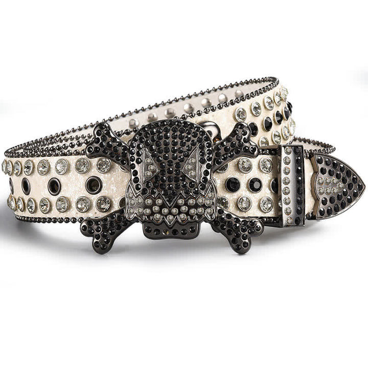 Skull Head Crystal Rhinestone Studded Leather Belt - Style #1 - 44 - image 0